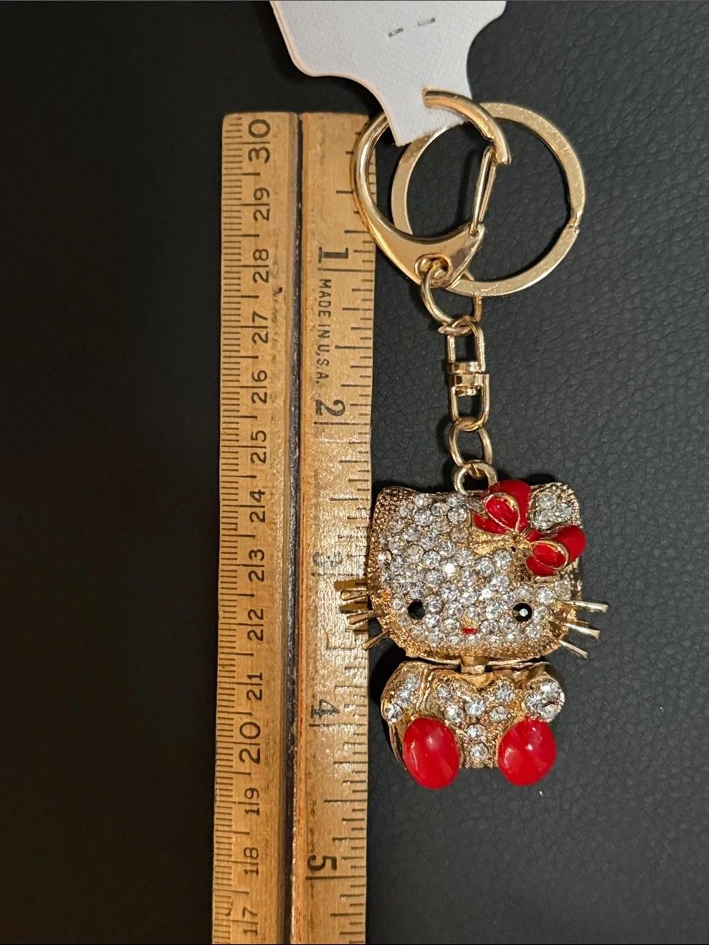 New Rhinestone Gold-tone Red Bow and Shoes Cat Kitty Keychain Charm